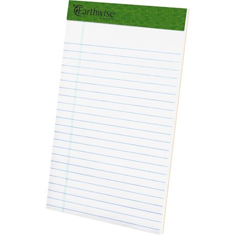 TOPS Recycled Perforated Jr. Legal Rule Pads - 50 Sheets - 0.28" Ruled - 15 lb Basis Weight - 5" x 8" - Environmentally Friendly