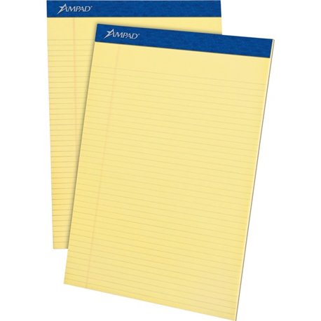 Ampad Writing Pad - 50 Sheets - Stapled - 0.25" Ruled - 15 lb Basis Weight - Letter - 8 1/2" x 11"8.5" x 11.8" - Canary Paper - 