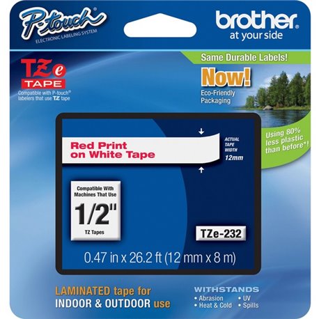 Brother P-touch TZe Laminated Tape Cartridges - 1/2" Width - Rectangle - White - 1 Each - Water Resistant - Grease Resistant, Gr