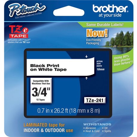 Brother P-Touch TZe Flat Surface Laminated Tape - 45/64" Width - Rectangle - White - Polyethylene Terephthalate (PET), Polyester