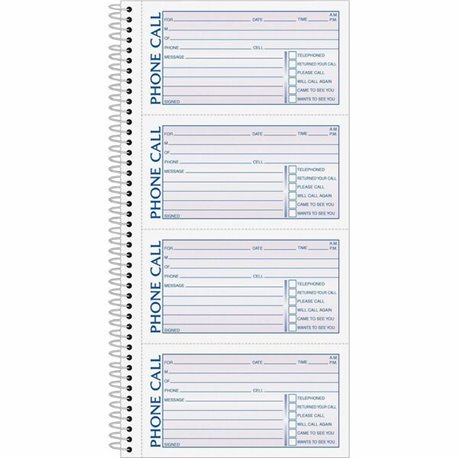 TOPS Carbonless Phone Message Book - Double Sided Sheet - Spiral Bound - 2 PartCarbonless Copy - 5.50" x 11" Sheet Size - White 