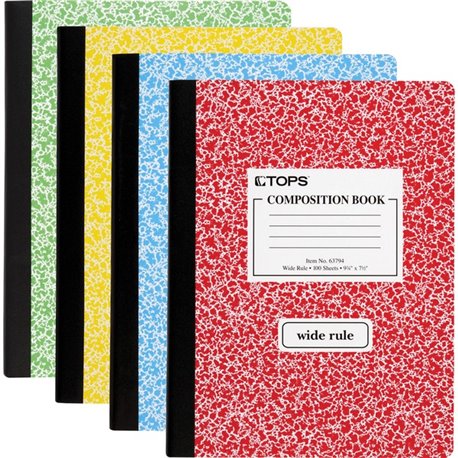 TOPS Wide Ruled Composition Books - 100 Sheets - 200 Pages - Sewn - Wide Ruled - Ruled Red Margin - 7 1/2" x 9 3/4" - White Pape