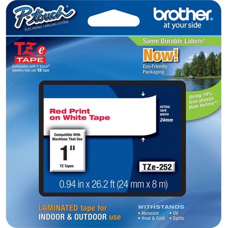 Brother P-Touch TZe Laminated Tape - 15/16" Width - Rectangle - Thermal Transfer - Red, White - 1 Each - Water Resistant - Greas