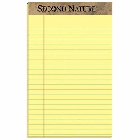 TOPS Second Nature Recycled Jr Legal Writing Pad - 50 Sheets - 0.28" Ruled - 15 lb Basis Weight - Jr.Legal - 5" x 8" - Canary Pa