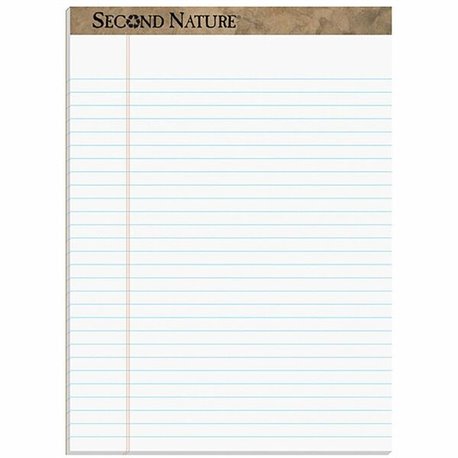 TOPS Second Nature Legal Rule Recycled Writing Pad - 50 Sheets - 0.34" Ruled - Red Margin - 15 lb Basis Weight - 8 1/2" x 11 3/4