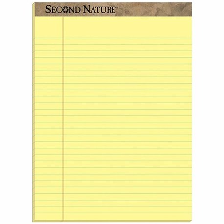 TOPS Second Nature Ruled Canary Writing Pads - 50 Sheets - 0.34" Ruled - Red Margin - 15 lb Basis Weight - 8 1/2" x 11 3/4" - Ca