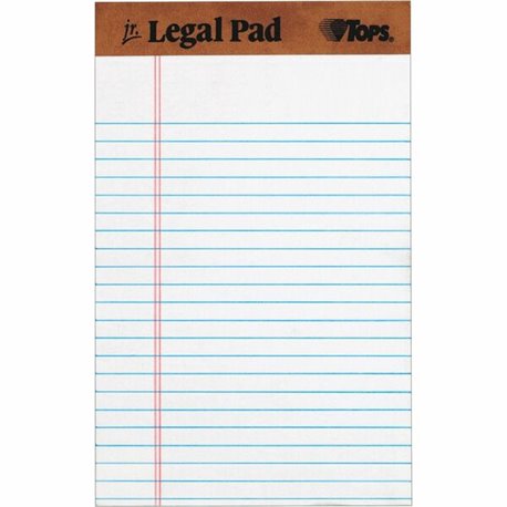 TOPS The Legal Pad Writing Pad - 50 Sheets - Double Stitched - 0.28" Ruled - 16 lb Basis Weight - Jr.Legal - 5" x 8" - White Pap