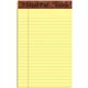 TOPS The Legal Pad Writing Pad - 50 Sheets - Double Stitched - 0.28" Ruled - 16 lb Basis Weight - Jr.Legal - 5" x 8" - Canary Pa