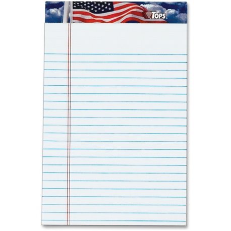 TOPS American Pride Writing Tablet - 50 Sheets - Strip - 16 lb Basis Weight - Jr.Legal - 5" x 8" - 8" x 5" - White Paper - Perfo