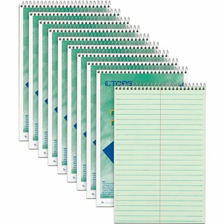 TOPS Steno Books - 80 Sheets - Wire Bound - Gregg Ruled Margin - 6" x 9" - Green Tint Paper - Snag Resistant, Acid-free, Heavywe