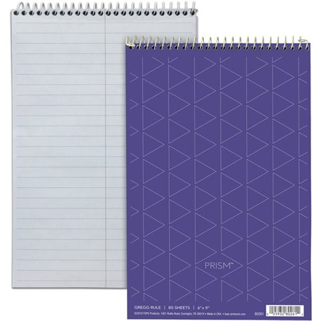 TOPS Prism Steno Books - 80 Sheets - Wire Bound - Gregg Ruled Margin - 6" x 9" - Orchid Paper - Perforated, Stiff-back, WireLock