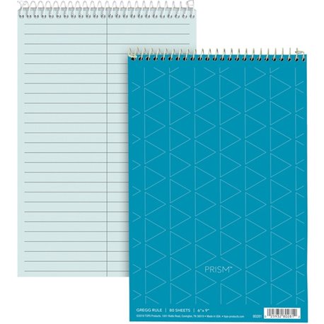 TOPS Prism Steno Books - 80 Sheets - Wire Bound - Gregg Ruled Margin - 6" x 9" - Blue Paper - Perforated, Stiff-back, WireLock -