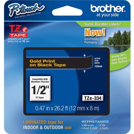 Brother P-touch TZe Laminated Tape Cartridges - 1/2" Width - Black - 1 Each - Water Resistant - Grease Resistant, Grime Resistan