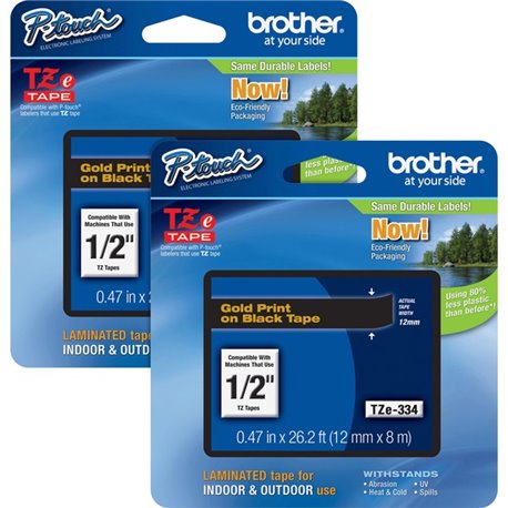 Brother P-touch TZe Laminated Tape Cartridges - 1/2" Width - Black - 2 / Bundle - Water Resistant - Grease Resistant, Grime Resi