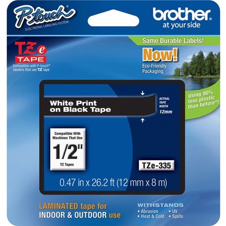 Brother P-touch TZe Laminated Tape Cartridges - 15/32" Width - Rectangle - Black - 1 Each - Water Resistant - Grease Resistant, 