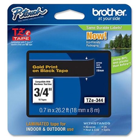 Brother P-Touch TZe Flat Surface Laminated Tape - 3/4" Width - Gold - 1 Each - Water Resistant - Grease Resistant, Grime Resista