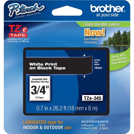 Brother P-Touch TZe Flat Surface Laminated Tape - 45/64" Width - White, Black - 1 Each - Water Resistant - Grease Resistant, Gri