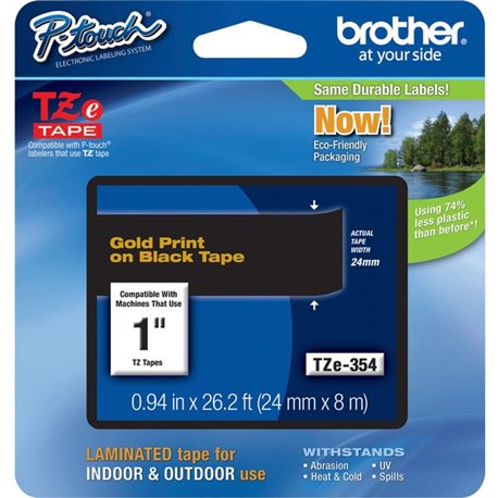 Brother P-Touch TZe Laminated Tape - 15/16" Width - Rectangle - Thermal Transfer - Gold, Black - 1 Each - Water Resistant - Grea