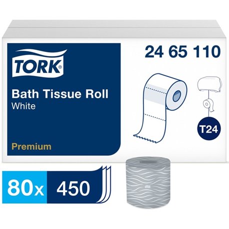 Tork Premium Bath Tissue Roll, 2-Ply - 2 Ply3.75" - 450 Sheets/Roll - 4.35" Roll Diameter - White - 450 Rolls Per Container - 80