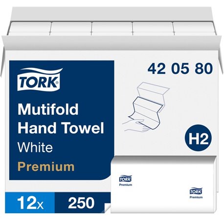 TORK Premium Multifold Hand Towel - 1 Ply - Multifold - 9" x 9.50" - White - Paper - Absorbent, Quick Drying - For Hand, Washroo