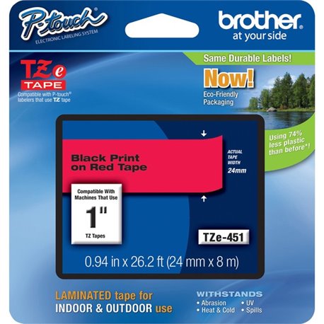 Brother P-touch TZe Laminated Tape Cartridges - 15/16" Width - Rectangle - Thermal Transfer - Black, Red - 1 Each - Water Resist