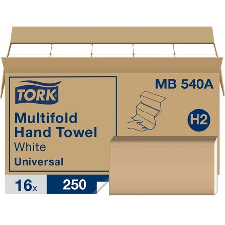 TORK Multifold Hand Towel - 1 Ply - Multifold - 9.13" x 9.50" - White - Fiber - Hygienic - For Hand, Washroom - 250 / Sleeve