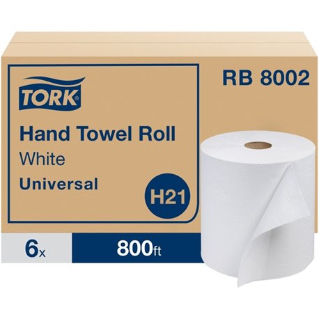 TORK Hand Towel Roll, White, Universal - 1 Ply - 7.88" x 800 ft - 7.80" Roll Diameter - White - Easy to Use, Embossed - For Hand