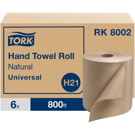 TORK Universal Hand Towel Roll - 1 Ply - 7.90" x 800 ft - 800 Sheets/Roll - 7.80" Roll Diameter - Natural - Paper - Strong, Abso