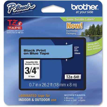 Brother P-Touch TZe Flat Surface Laminated Tape - 45/64" Width - Permanent Adhesive - Thermal Transfer - Blue, Black - 1 Each - 