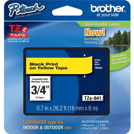 Brother P-Touch TZe Flat Surface Laminated Tape - 45/64" Width - Rectangle - Yellow - 1 Each - Water Resistant - Grease Resistan