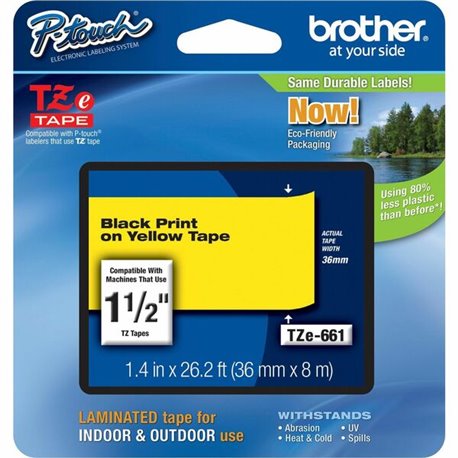 Brother P-Touch TZe Laminated Tape - 1 1/2" Width x 26 1/5 ft Length - Thermal Transfer, Direct Thermal - Yellow - 1 Each - Wate