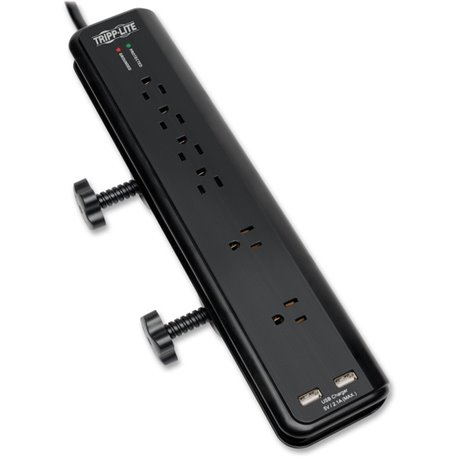 Tripp Lite by Eaton Protect It! 6-Outlet Clamp-Mount Surge Protector, 6 ft. (1.83 m) Cord, 2100 Joules, 2 x USB Charging ports (