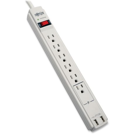 Tripp Lite by Eaton Protect It! 6-Outlet Surge Protector, 6 ft. (1.83 m) Cord, 990 Joules, 2 x USB Charging ports (2.1A), Gray H