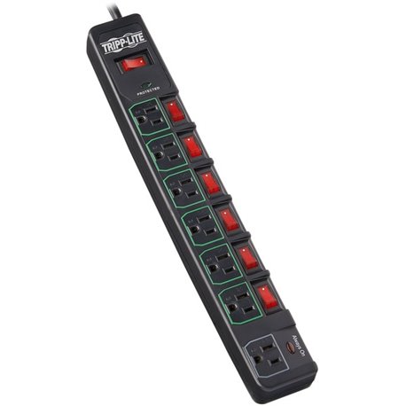 Tripp Lite by Eaton ECO-Surge 7-Outlet Surge Protector, 6 ft. (1.83 m) Cord, 1080 Joules, 6 Individually Controlled Outlets, Bla