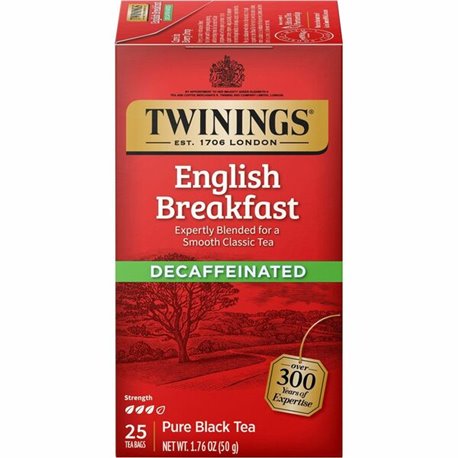 Twinings of London Decaf English Breakfast Black Tea Bag - 1.8 oz - 25 / Box