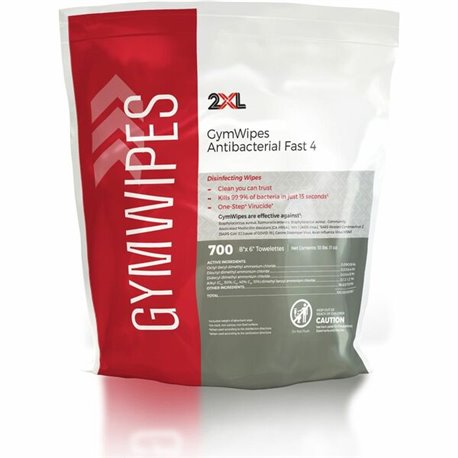 2XL GymWipes Antibacterial Towelettes Bucket Refill - For Multi Surface - 700 / Bag - 4 / Carton - Phenol-free, Hygienic, Anti-b