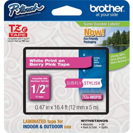 Brother P-Touch TZe Laminated Tape - 15/32" Width x 16 13/32 ft Length - Direct Thermal, Thermal Transfer - Berry Pink - 1 Each 