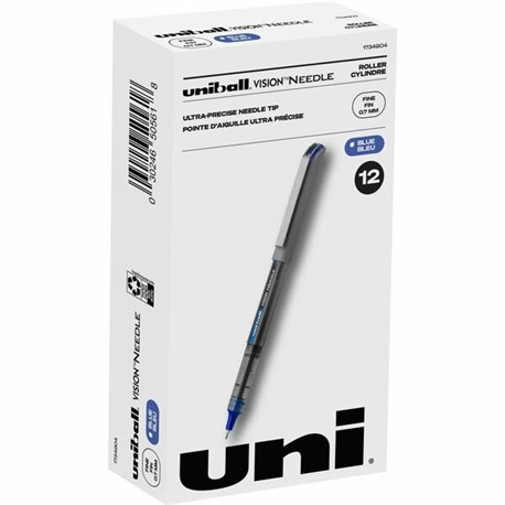 uniball Vision Needle Rollerball Pens - Fine Pen Point - 0.7 mm Pen Point Size - Blue Liquid Ink - 1 Dozen