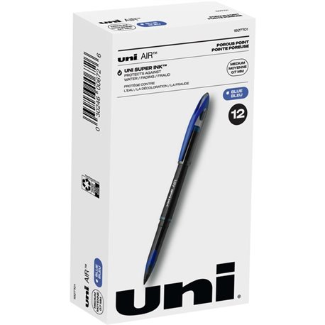 uni Air Porous Point Pen - Medium Pen Point - 0.7 mm Pen Point Size - Conical Pen Point Style - Blue Hybrid Ink - Black Barrel -