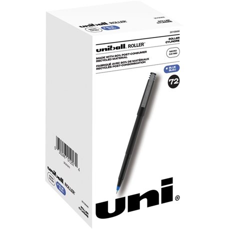 uniball Roller Rollerball Pen - Micro Pen Point - 0.5 mm Pen Point Size - Refillable - Blue Pigment-based Ink - 72 / Pack