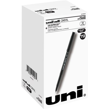 uniball Onyx Rollerball Pens - 0.7 mm Pen Point Size - Black - Matte Black Barrel - 72 / Pack