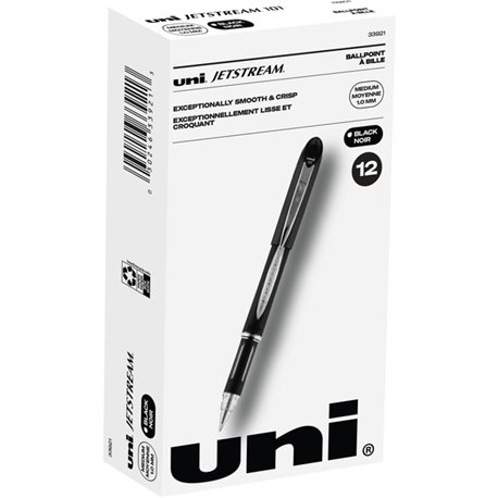 uni Jetstream Ballpoint Pens - Medium Pen Point - 1 mm Pen Point Size - Refillable - Black Pigment-based Ink - Black Stainless S