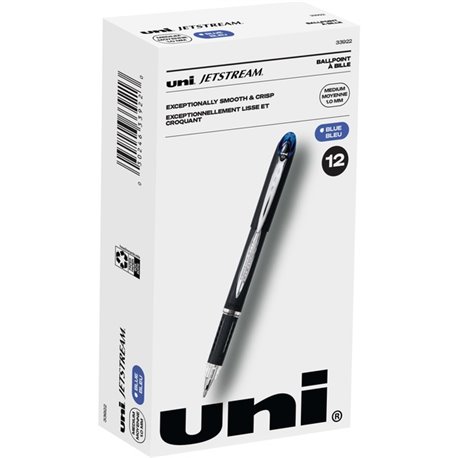 uni Jetstream Ballpoint Pens - Medium Pen Point - 1 mm Pen Point Size - Blue Pigment-based Ink - Black Stainless Steel Barrel - 