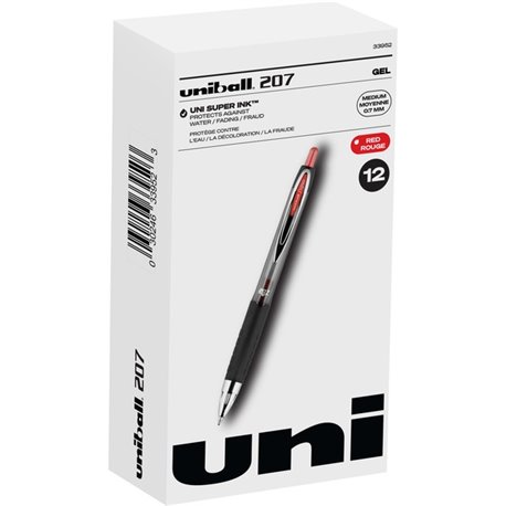 uniball 207 Gel Pen - Medium Pen Point - 0.7 mm Pen Point Size - Refillable - Retractable - Red Gel-based Ink - 1 Dozen