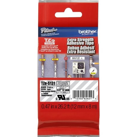 Brother P-touch Industrial TZe Tape Cartridges - 1/2" Width - Permanent Adhesive - Black, Clear - Polyethylene - 1 Each - Temper