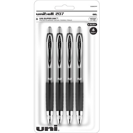 uniball 207 Gel Pen - Medium Pen Point - 0.7 mm Pen Point Size - Refillable - Retractable - Black Gel-based Ink - Plastic Barrel