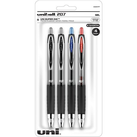 uniball 207 Gel Pen - Medium Pen Point - 0.7 mm Pen Point Size - Refillable - Retractable - Assorted Gel-based Ink - 4 / Pack