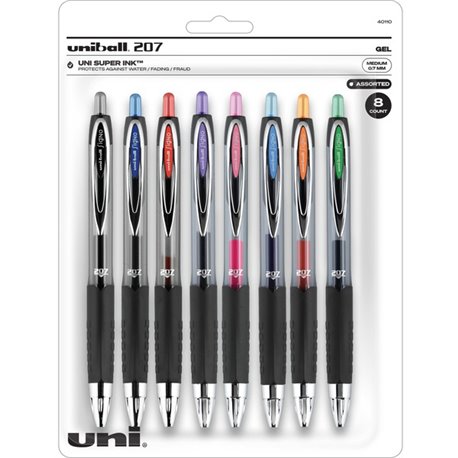 uniball 207 Gel Pen - Medium Pen Point - 0.7 mm Pen Point Size - Conical Pen Point Style - Refillable - Retractable - Black, Blu