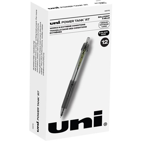 uni Power Tank Retractable Ballpoint Pens - Medium Pen Point - 1 mm Pen Point Size - Refillable - Retractable - Black - Black Ba