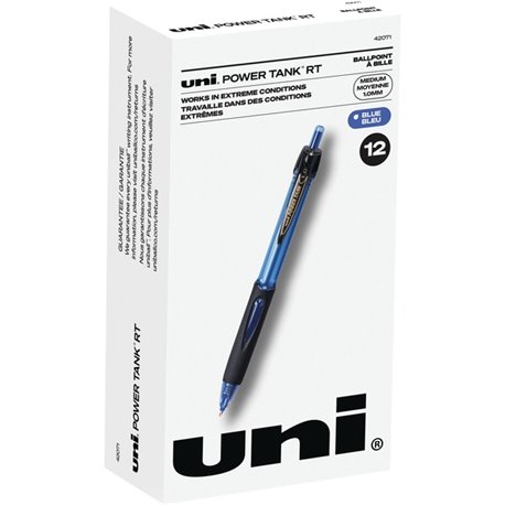 uni Power Tank Retractable Ballpoint Pens - Medium Marker Point - 1 mm Pen Point Size - Refillable - Retractable - Blue - Blue B